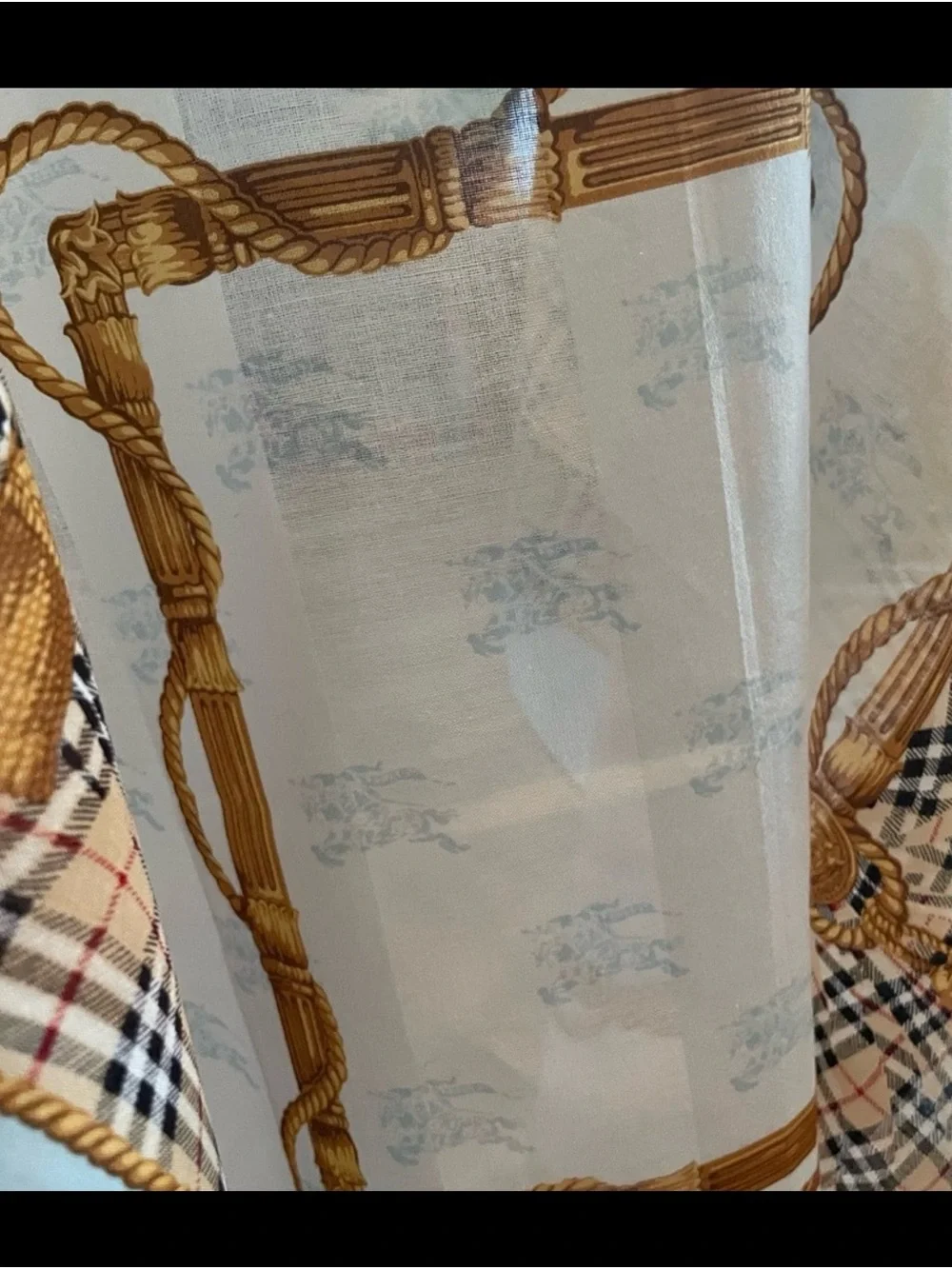 Burberry Light Blue Tan & Black Plaid Crest Silk Scarf new scarf